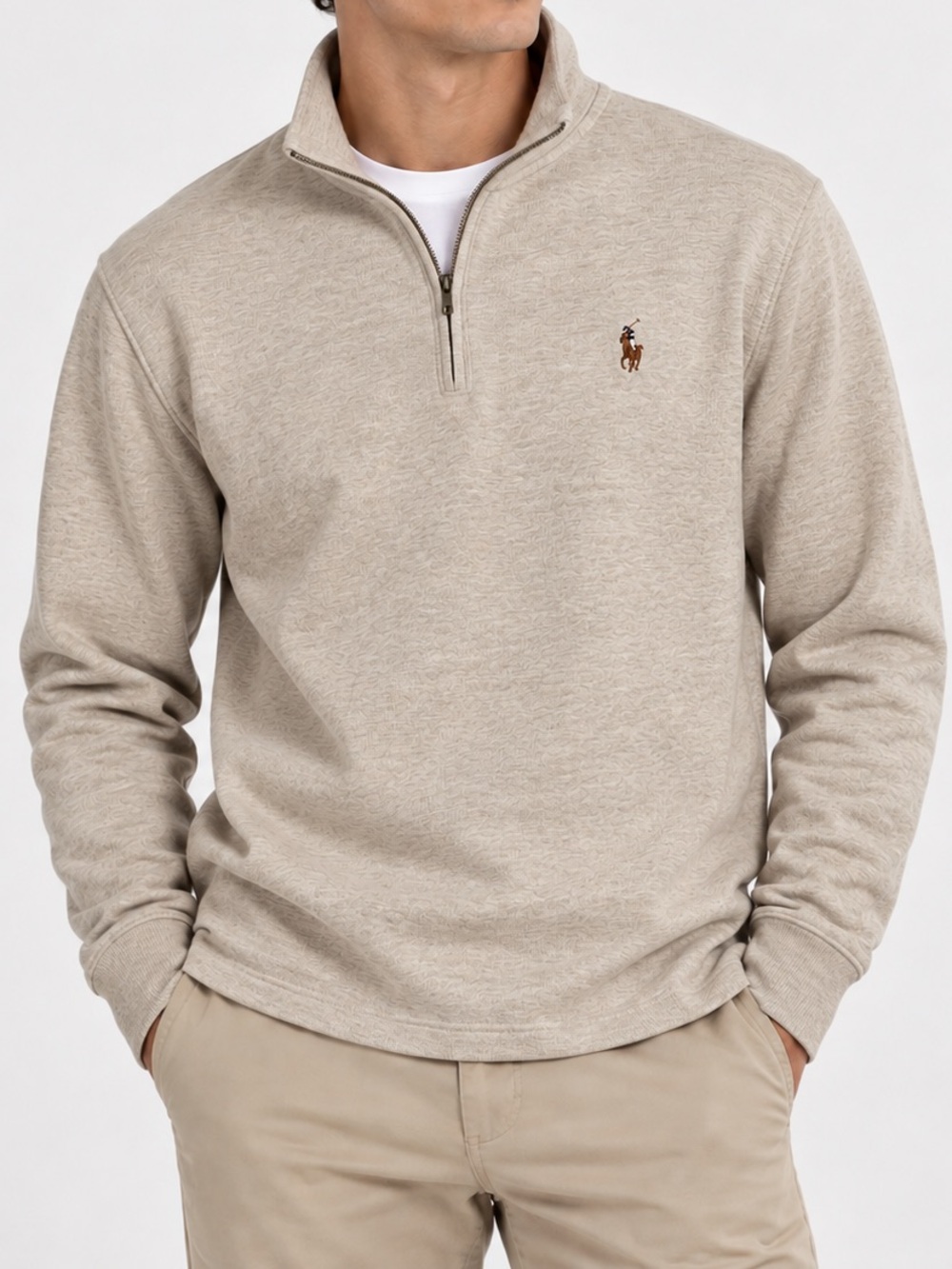 POLO Ralph Lauren Double-Knit Quarter-Zip Pullover Size XL - Oatmeal